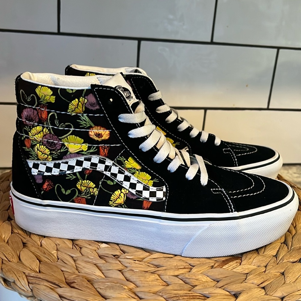 Vans Sk8-Hi Platform Poppy Checkerboard 🖤 EUC